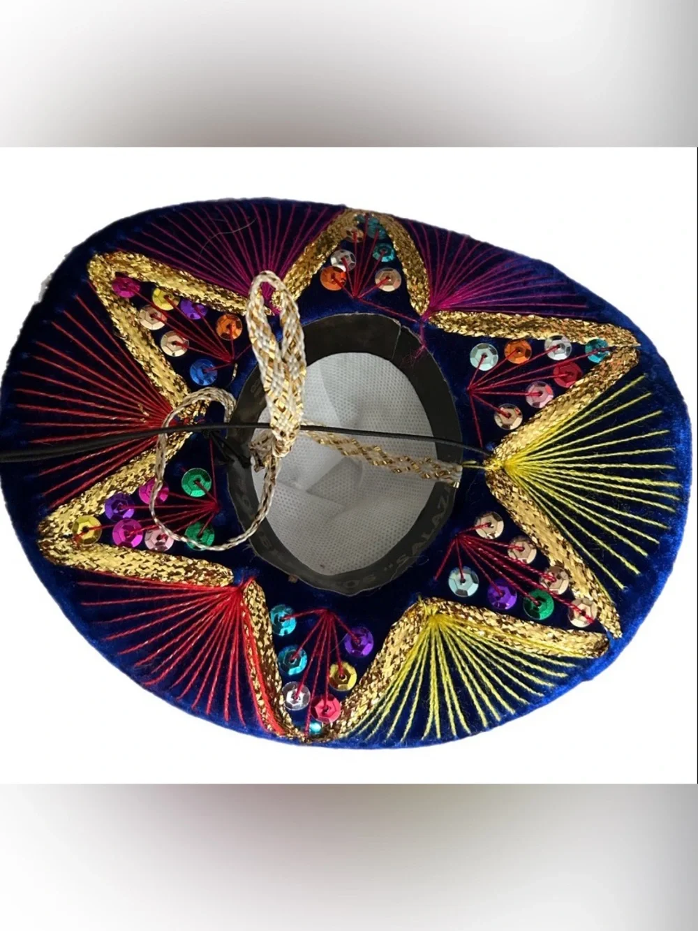 🌺High Quality Blue Velvet Mini Pet Sombrero w/Gold & Multicolor Embellishments